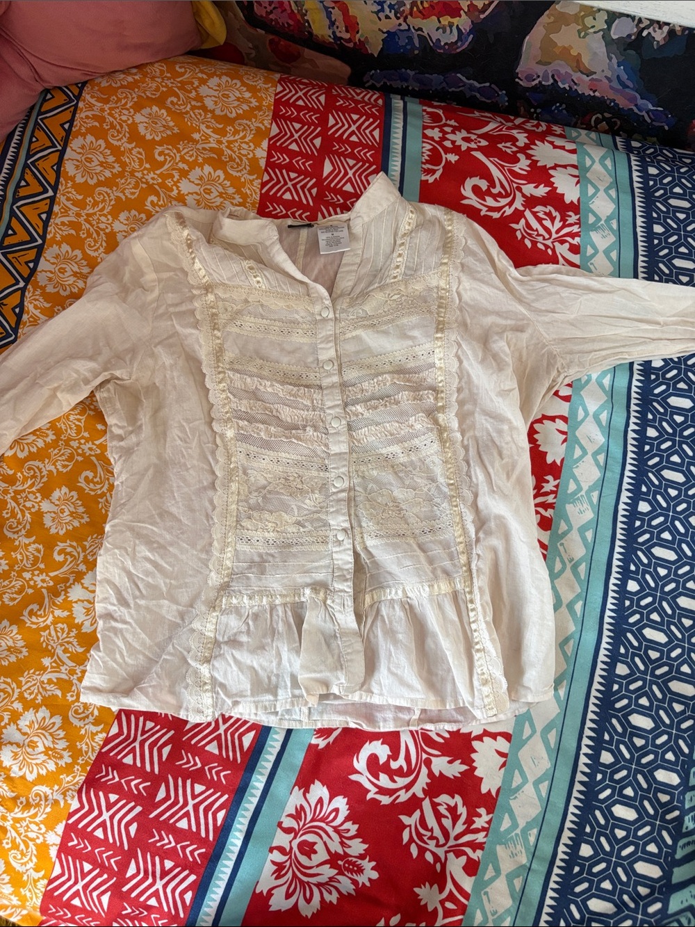 Bila Cream Lace-Trim Button Front Blouse